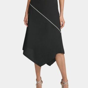 DKNY Trapezoid Asymmetrical Stretchy Black Skirt L